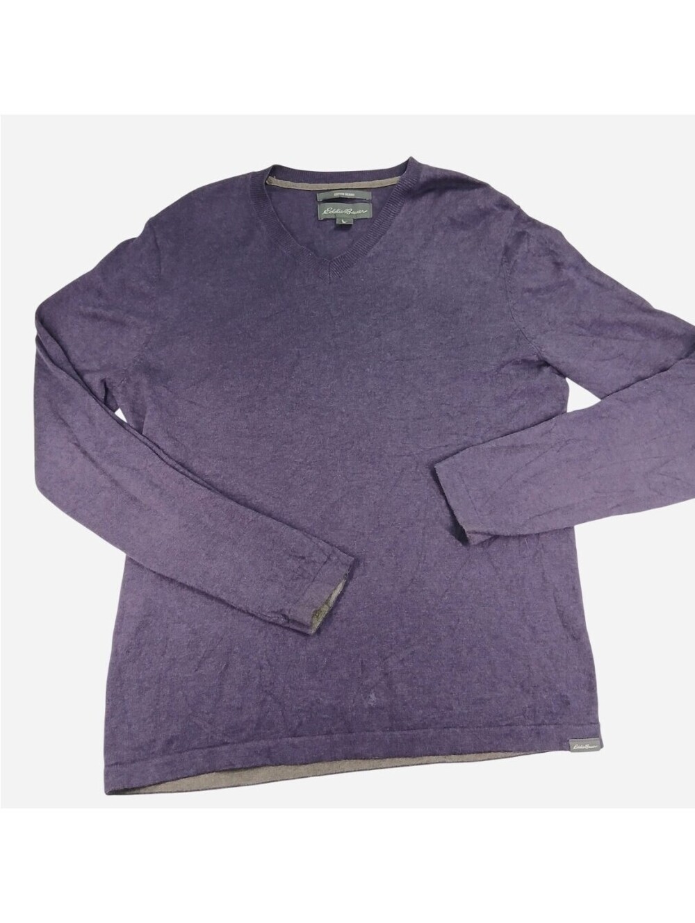 Eddie Bauer Men Size M Cotton Merino Blend V Neck Sweater Purple Business Casual